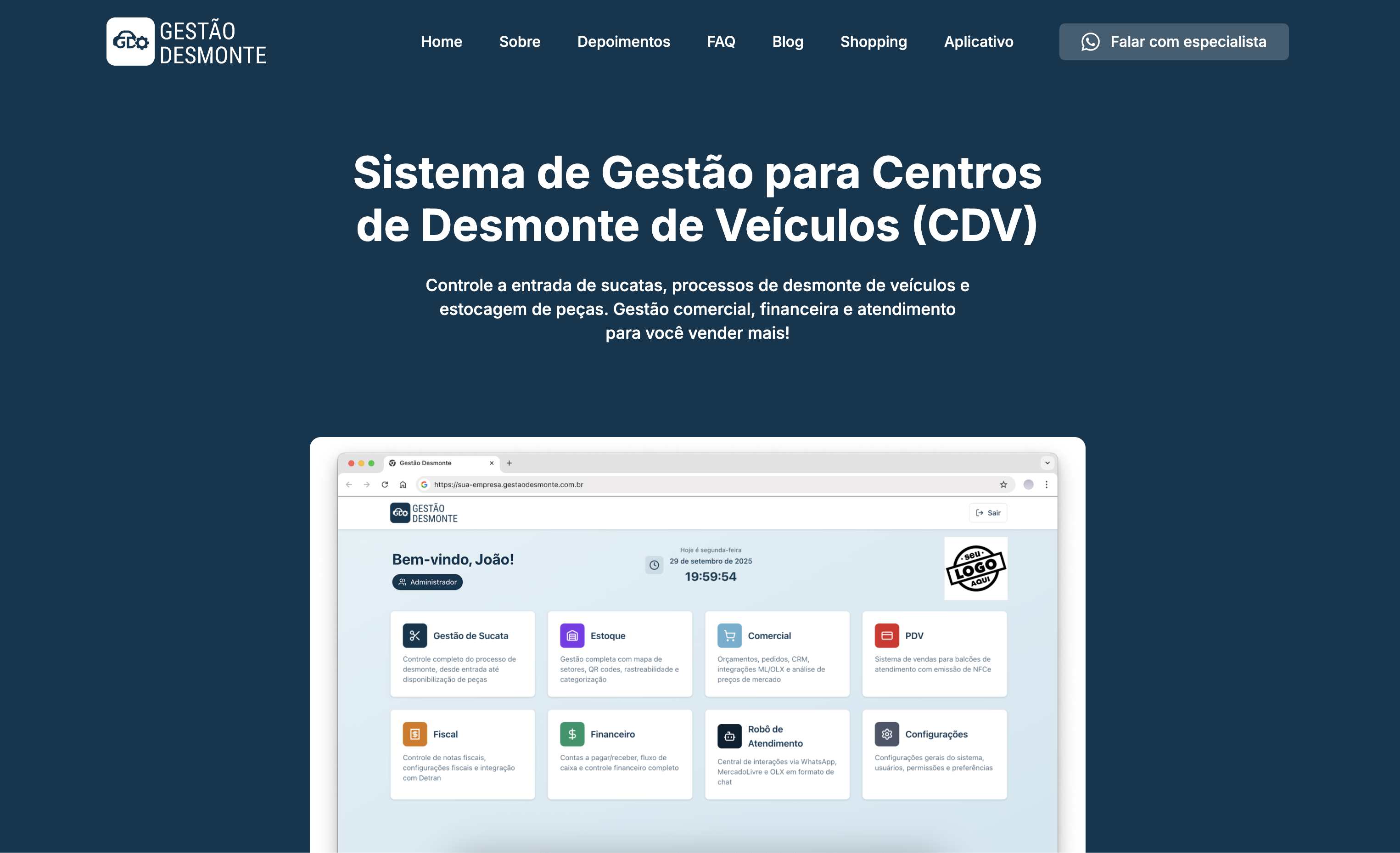 Screenshot Gestão Desmonte